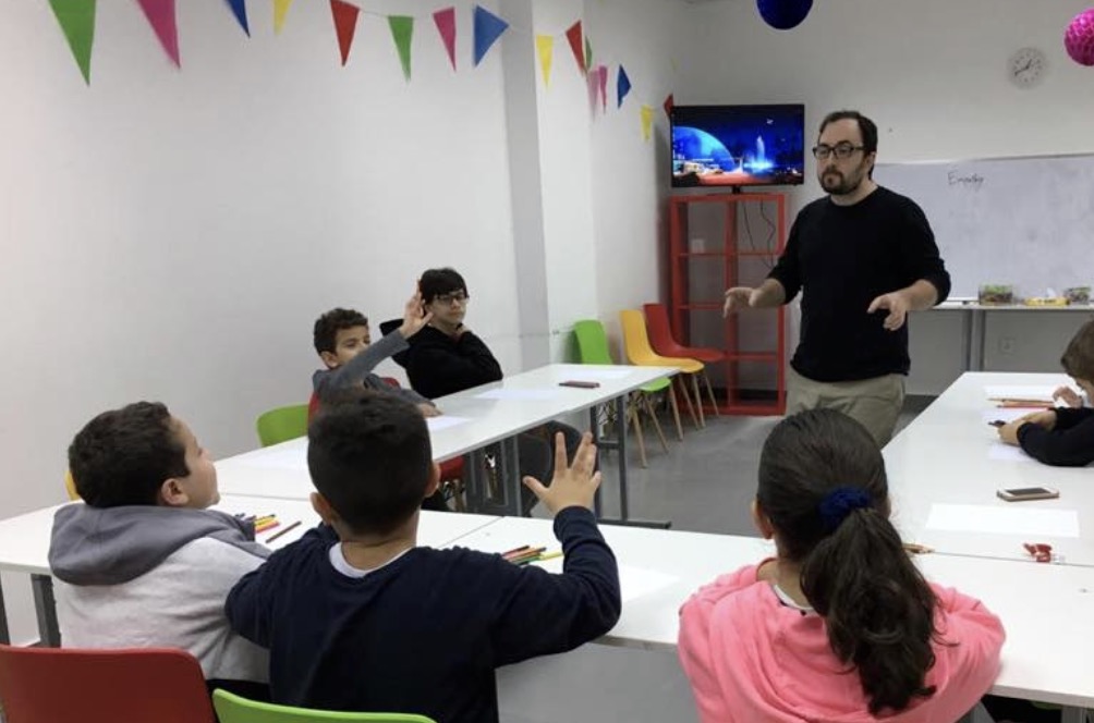 Hamza Arsbi working with his project, Mind Lab