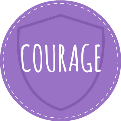 Purple circle with the word Courage
